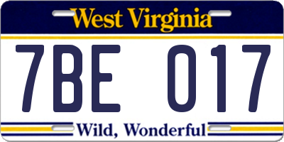 WV license plate 7BE017