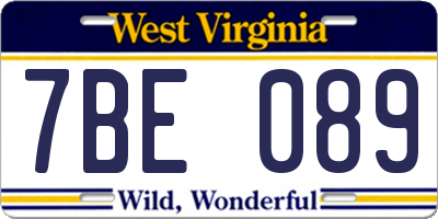 WV license plate 7BE089
