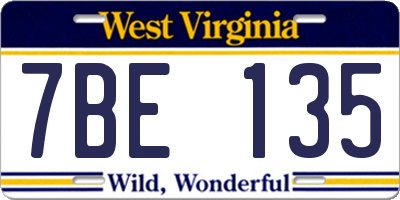 WV license plate 7BE135