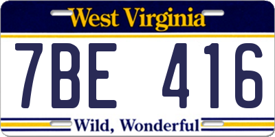 WV license plate 7BE416