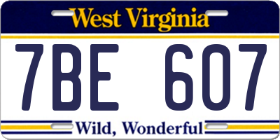 WV license plate 7BE607