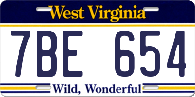 WV license plate 7BE654