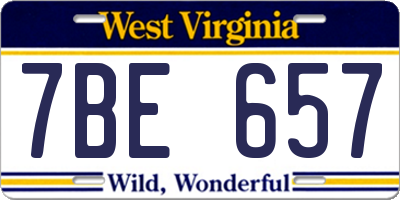 WV license plate 7BE657