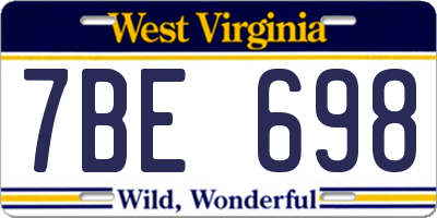 WV license plate 7BE698