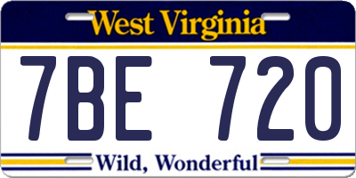 WV license plate 7BE720