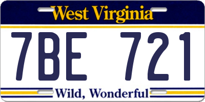 WV license plate 7BE721