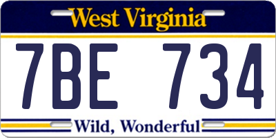 WV license plate 7BE734