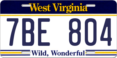 WV license plate 7BE804
