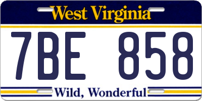 WV license plate 7BE858