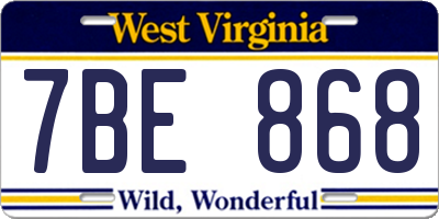 WV license plate 7BE868