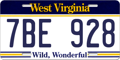 WV license plate 7BE928