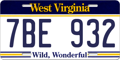WV license plate 7BE932