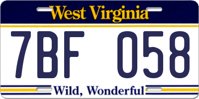 WV license plate 7BF058