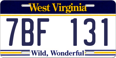WV license plate 7BF131