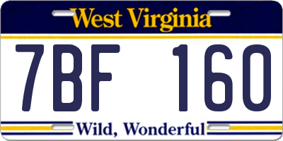WV license plate 7BF160