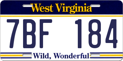 WV license plate 7BF184