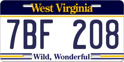 WV license plate 7BF208