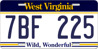WV license plate 7BF225