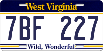 WV license plate 7BF227