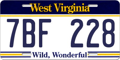 WV license plate 7BF228