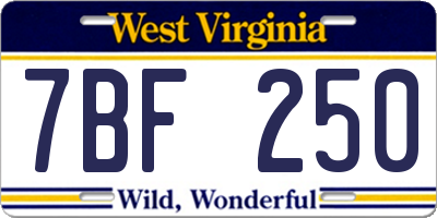 WV license plate 7BF250