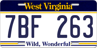 WV license plate 7BF263