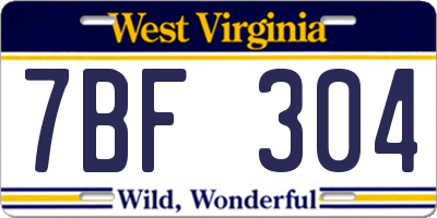WV license plate 7BF304
