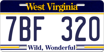WV license plate 7BF320