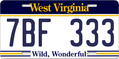 WV license plate 7BF333