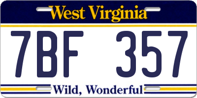WV license plate 7BF357