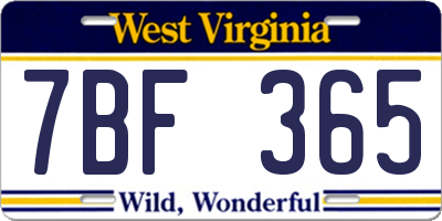 WV license plate 7BF365