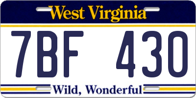 WV license plate 7BF430