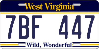 WV license plate 7BF447