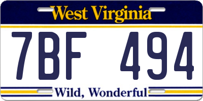 WV license plate 7BF494
