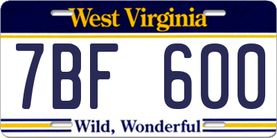 WV license plate 7BF600