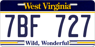 WV license plate 7BF727