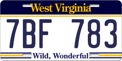 WV license plate 7BF783