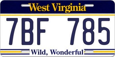 WV license plate 7BF785