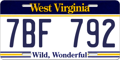 WV license plate 7BF792