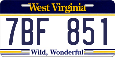 WV license plate 7BF851