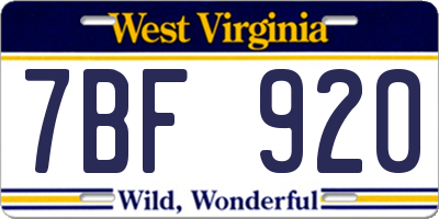 WV license plate 7BF920