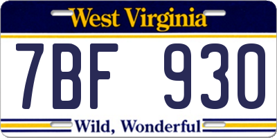 WV license plate 7BF930