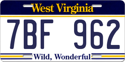 WV license plate 7BF962