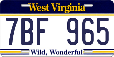 WV license plate 7BF965