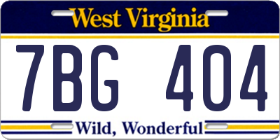 WV license plate 7BG404