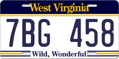 WV license plate 7BG458