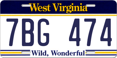 WV license plate 7BG474