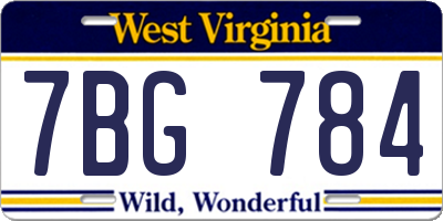 WV license plate 7BG784