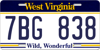 WV license plate 7BG838