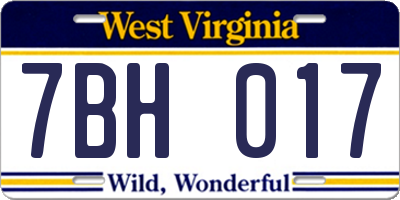 WV license plate 7BH017